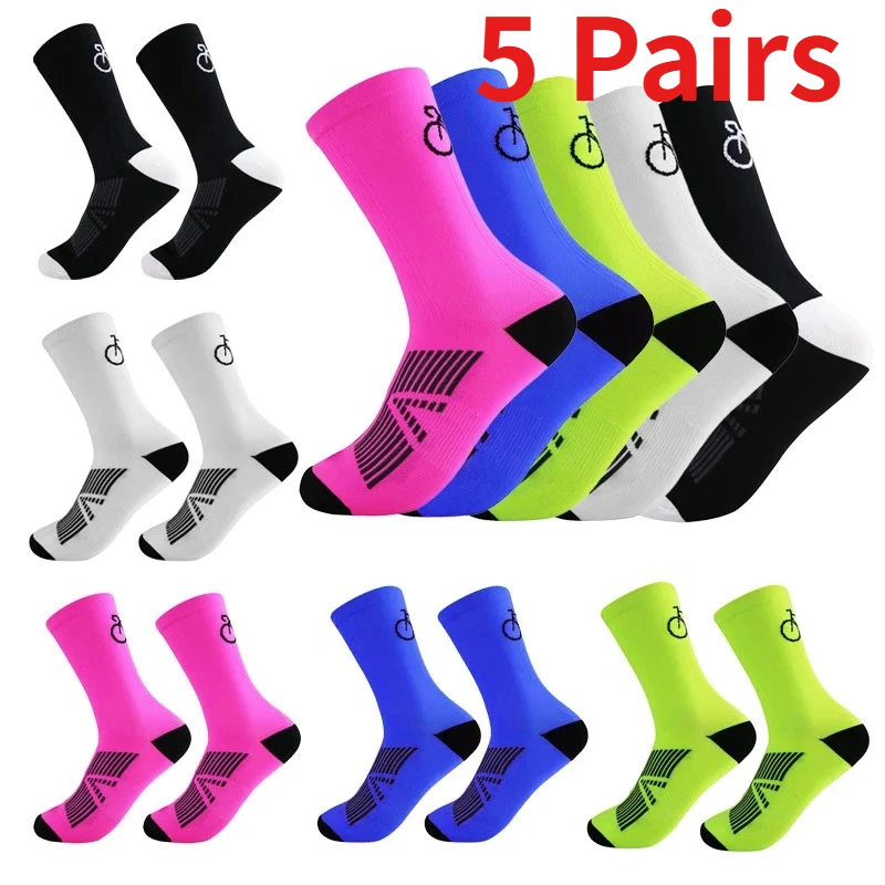 

1/5 Pairs Cycling Socks for Men Road Bicycle Breathable Mid Tube Sports Socks Football Soccer Outdoor Racing Socks