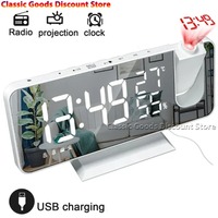 Radio LED Digital Smart Alarm Clock Watch Table Electronic Desktop Clocks USB Wake Up Clock with 180° Time Projector Snooze