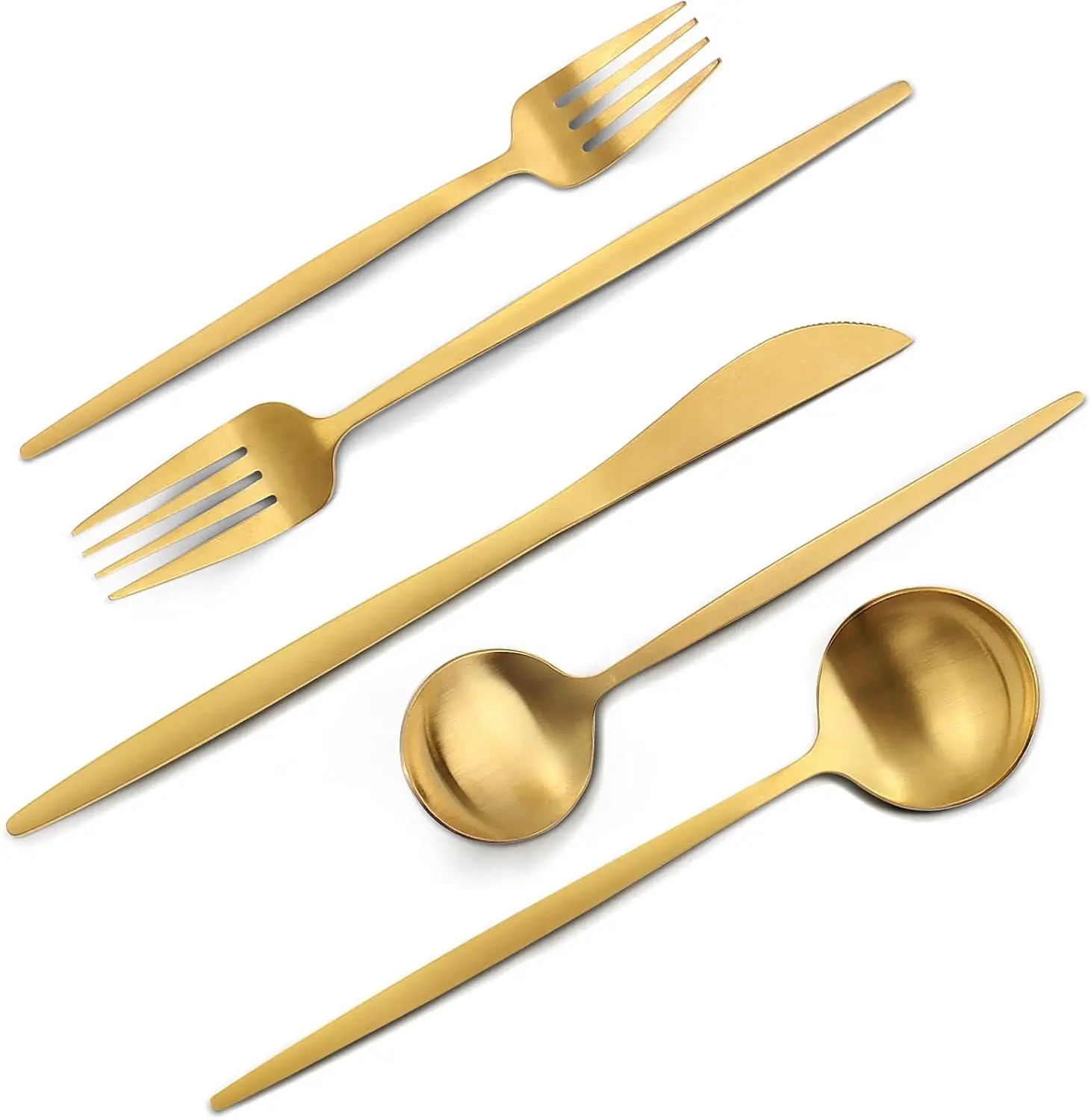 

Matte Gold Silverware Set, 60-Piece Stainless Steel Flatware Set, Satin Finish tableware Cutlery Set, Service for 12, Hom
