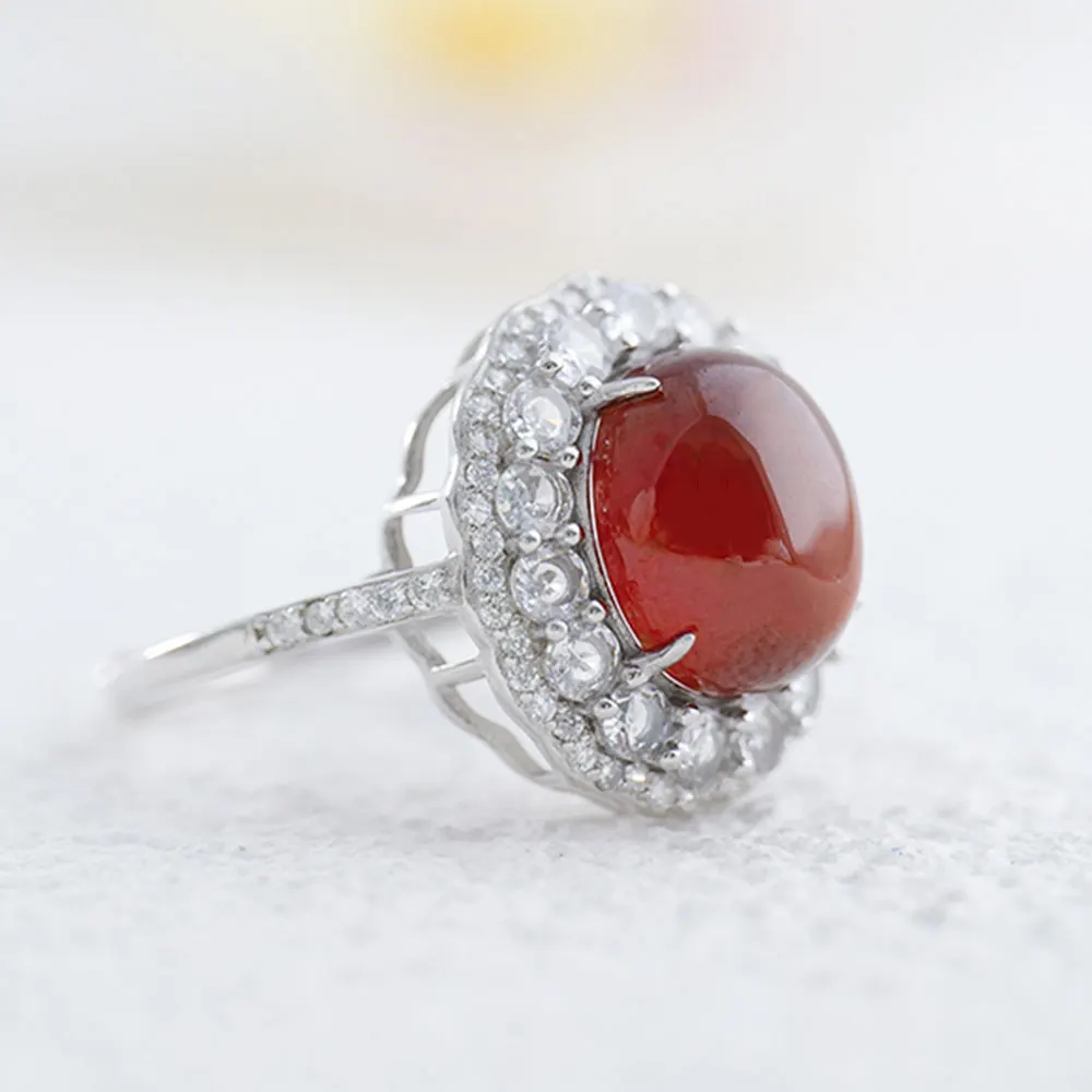 

925 sterling silver ring with 9x11mm natural garnet crystal ring, luxurious 2-carat women's ring, wedding jewelry, birthday gift