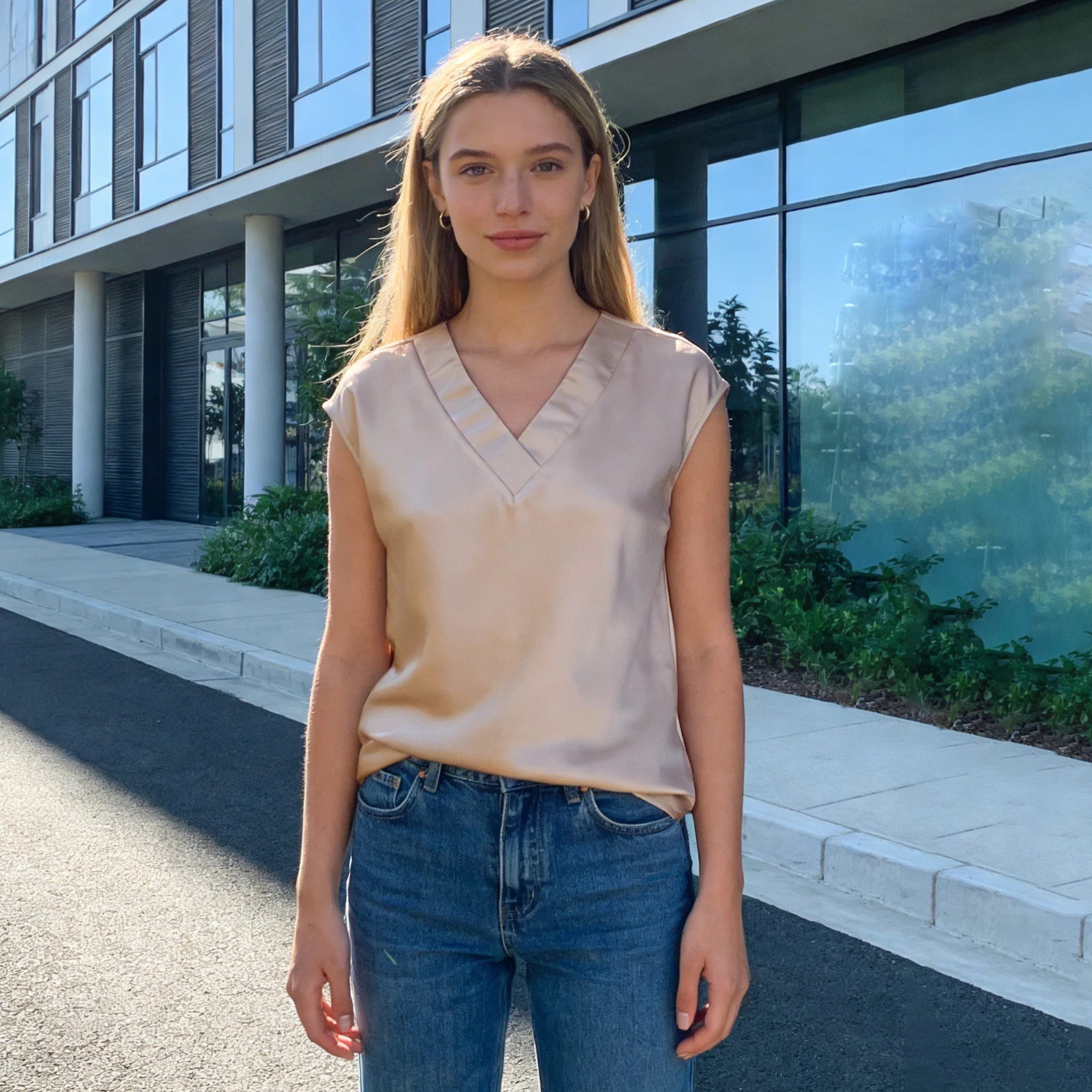 Women s Satin Tops Elegant Solid Color Short Sleeve V Neck Blouse for Casual Daily Wear