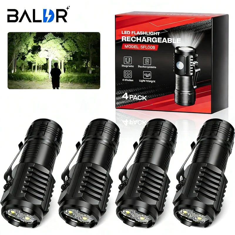 Mini 3 LED Flashlight With Pen Clip，Night Walking, Portable Brightness,Rechargeable Waterproof Emergency Spotlight Outdoor Torch