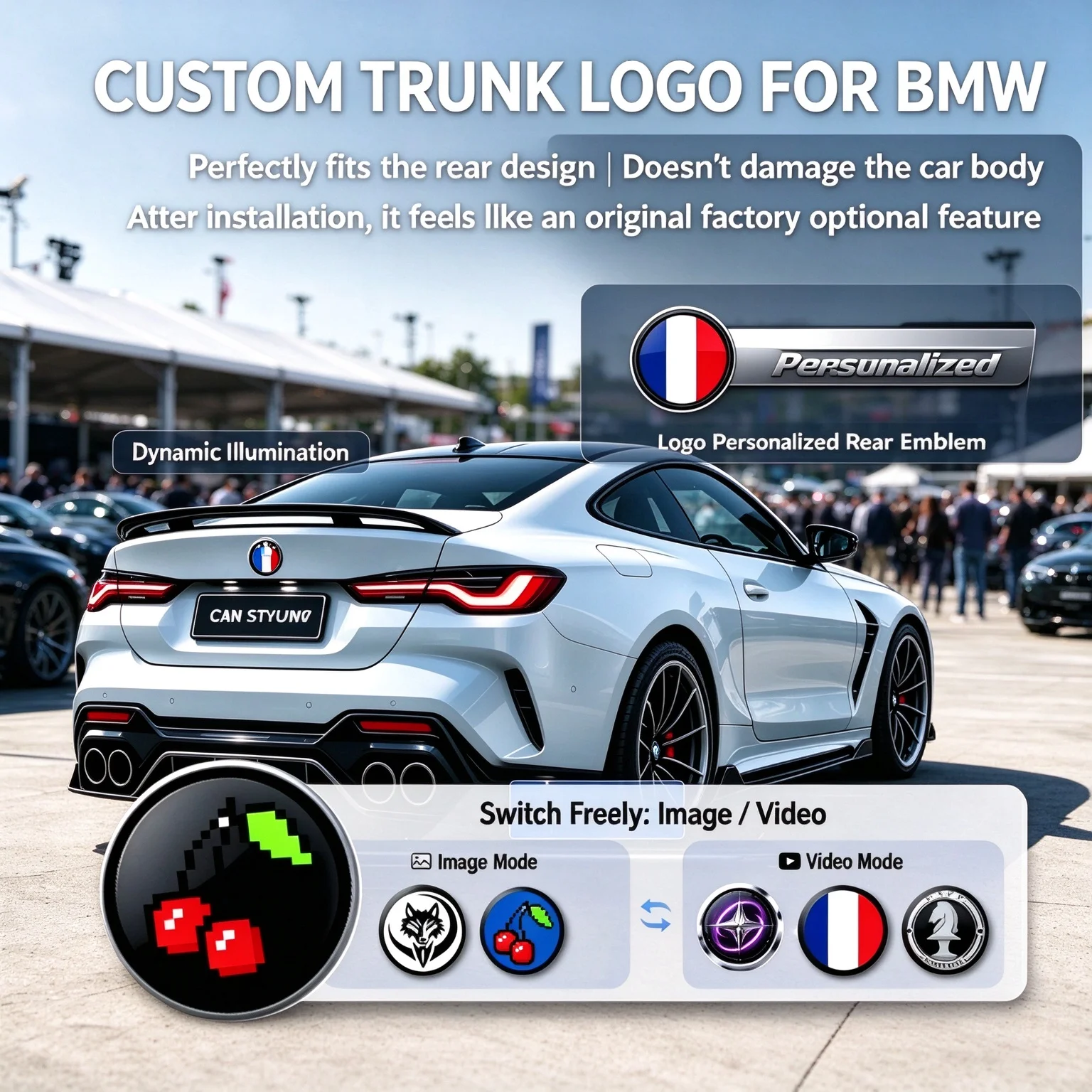 Auto parts, tools, car stickers. Ultra-thin high-definition LED waterproof dynamic vehicle logos that can be customized for BMW.