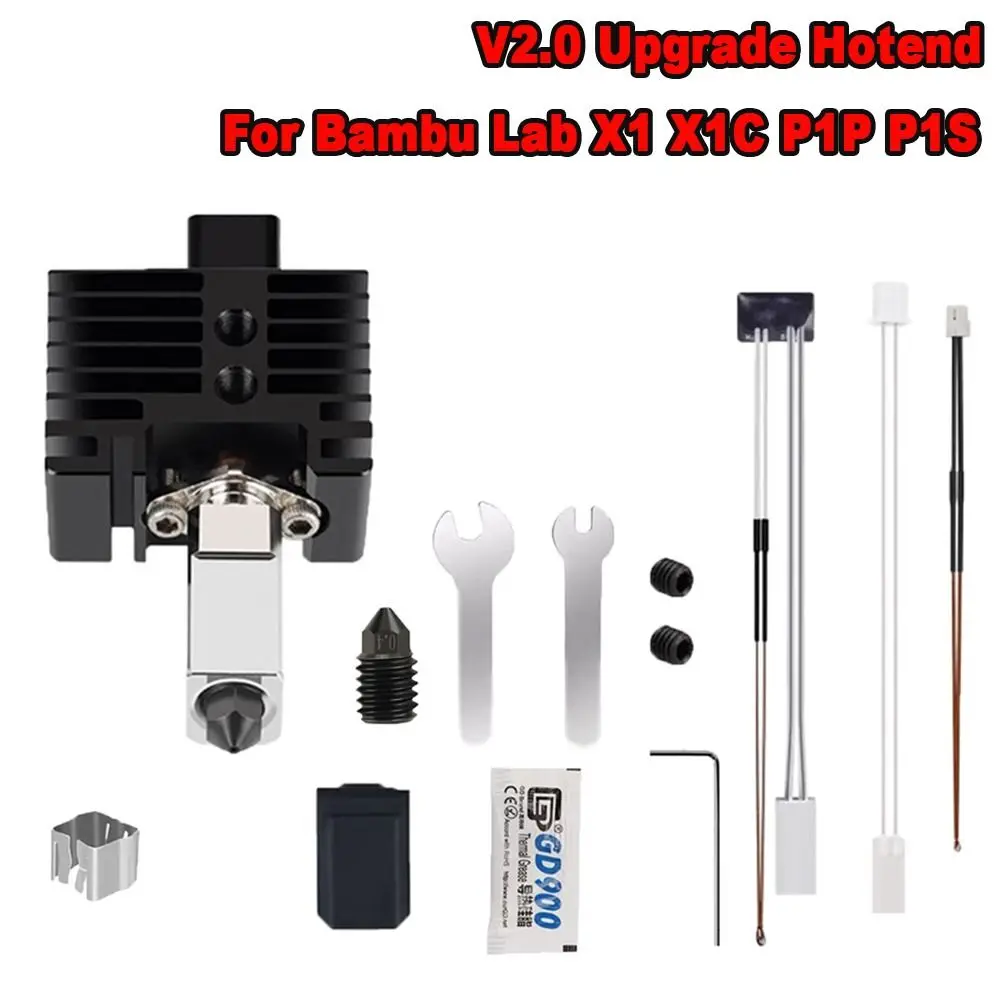 V2.0 Upgrade Hot end Print Head Thermistor Nozzle Black Hotend Hardened Steel 3D Printing Parts for Bambu Lab X1/P1 Series