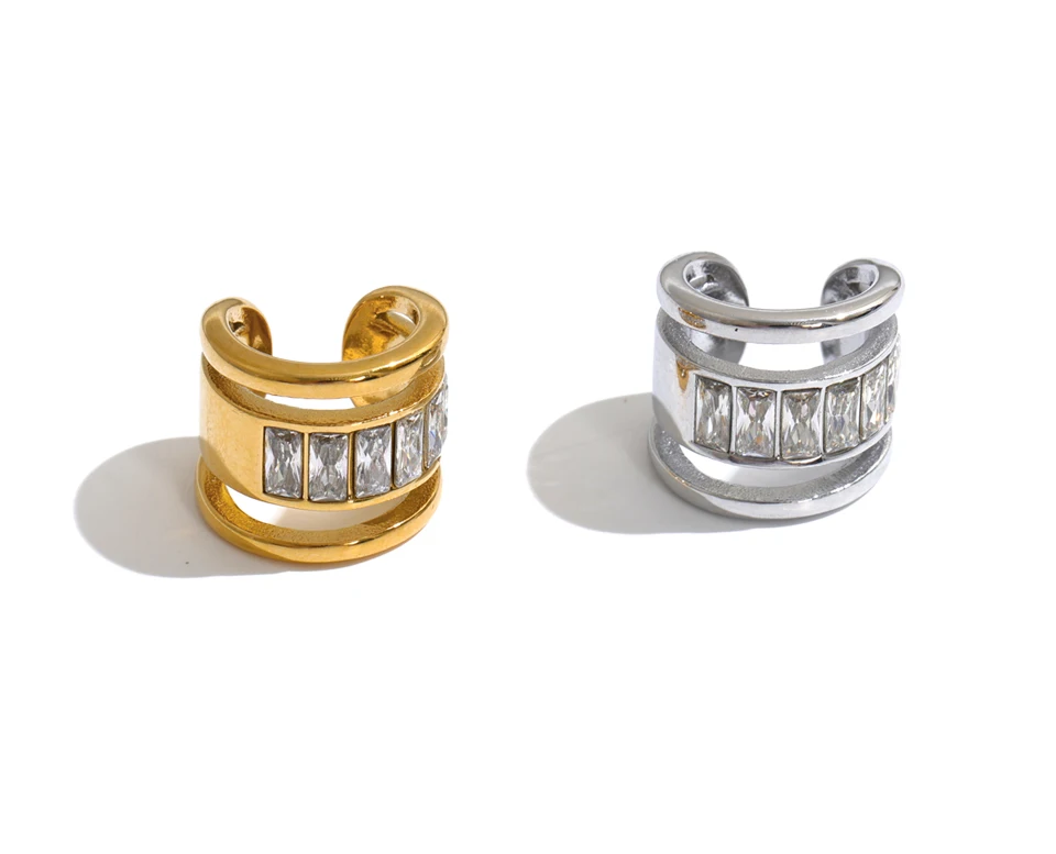 Yhpup 1 Stück Edelstahl Cubic Zirconia Mehrschichtige Ohrklemmen Ohrringe Hohe Qualität Neuheiten Ohne Ohrloch-Lochung Mode-Schmuck – Detail 2