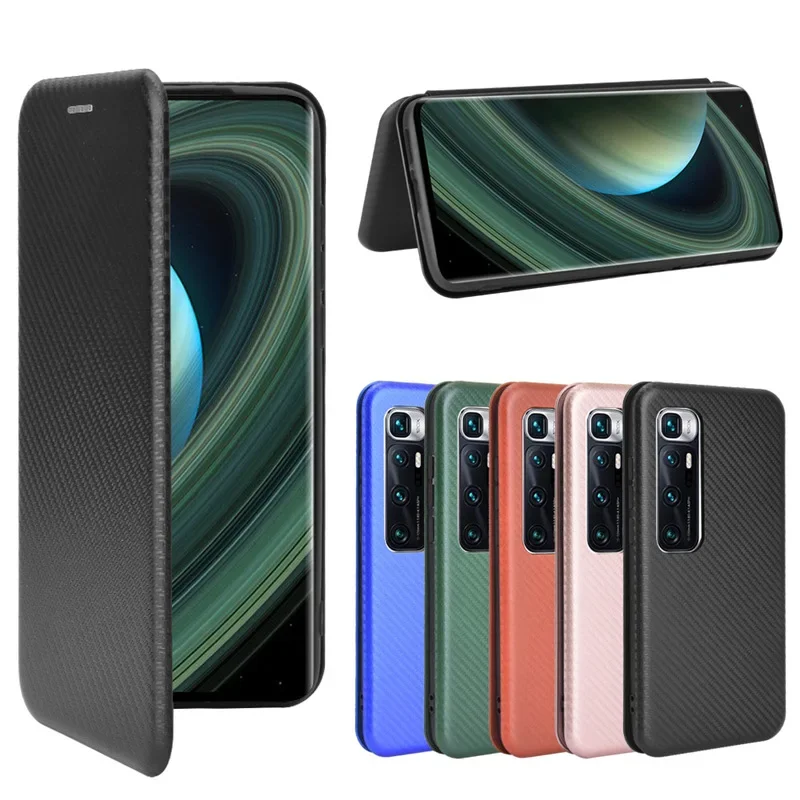Voor Xiaomi 10/10 Ultra Case Koolstofvezel Flip Leer Zakelijk Magneet Standhouder Kaartsleuf Schokbestendige hoes