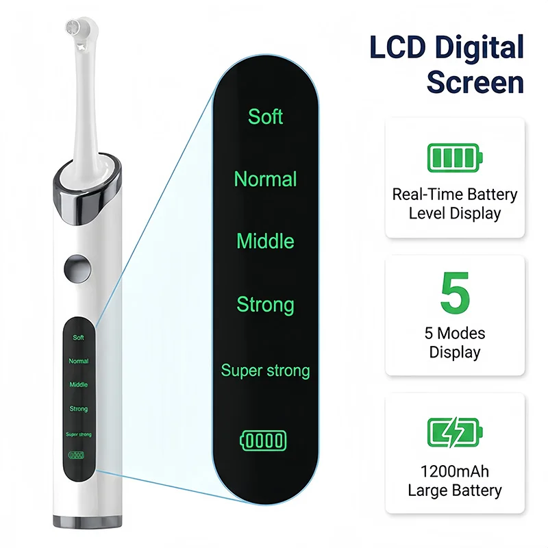 Tooth Polisher Teeth Whitening Kit for Teeth Cleaning and Whitening Equipped with 6 Brush Heads & LED Light,Rechargeable
