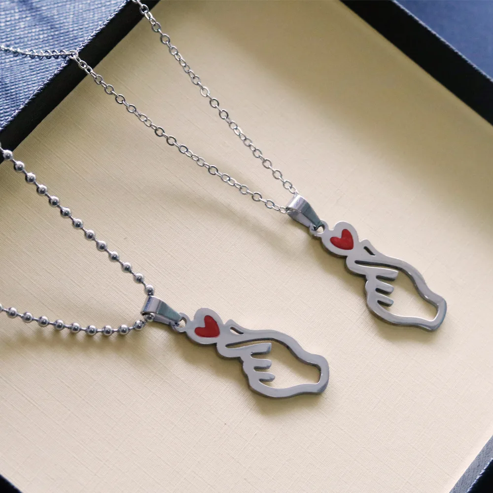 2023 New Stainless Steel Hollow Heart Hand Pendant Necklace BT21 Love Korean Style Man Women Jewelry Gift image 4
