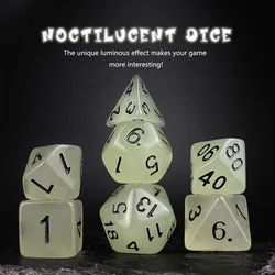 Acrílico TRPG poliédricos dados noctilucent brilho no escuro 7 pcs por conjunto para jogo de DND ou COC