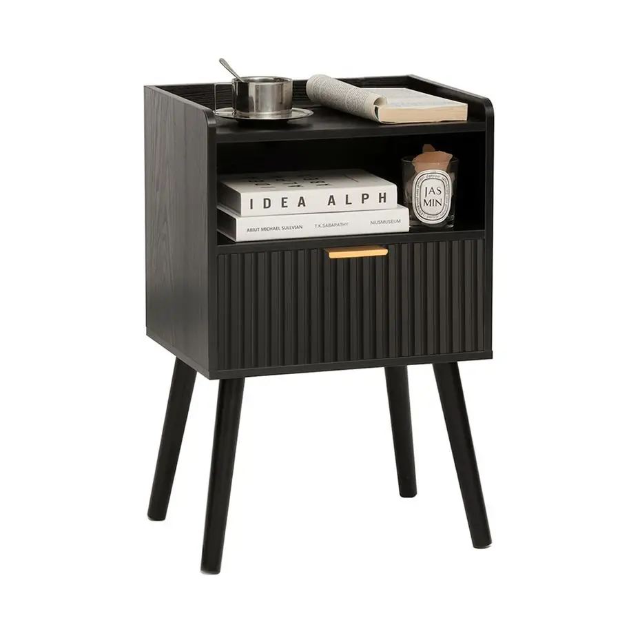 

Черная рифленая тумбочка, современная прикроватная тумбочка с ящиками для хранения, небольшая прикроватная тумбочка из массива дерева для гостиной