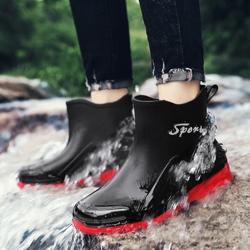 Men's Mid top casual rain boots four seasons waterproof anti-slip wading fishing shoes kitchen work car wash outdoor water shoes