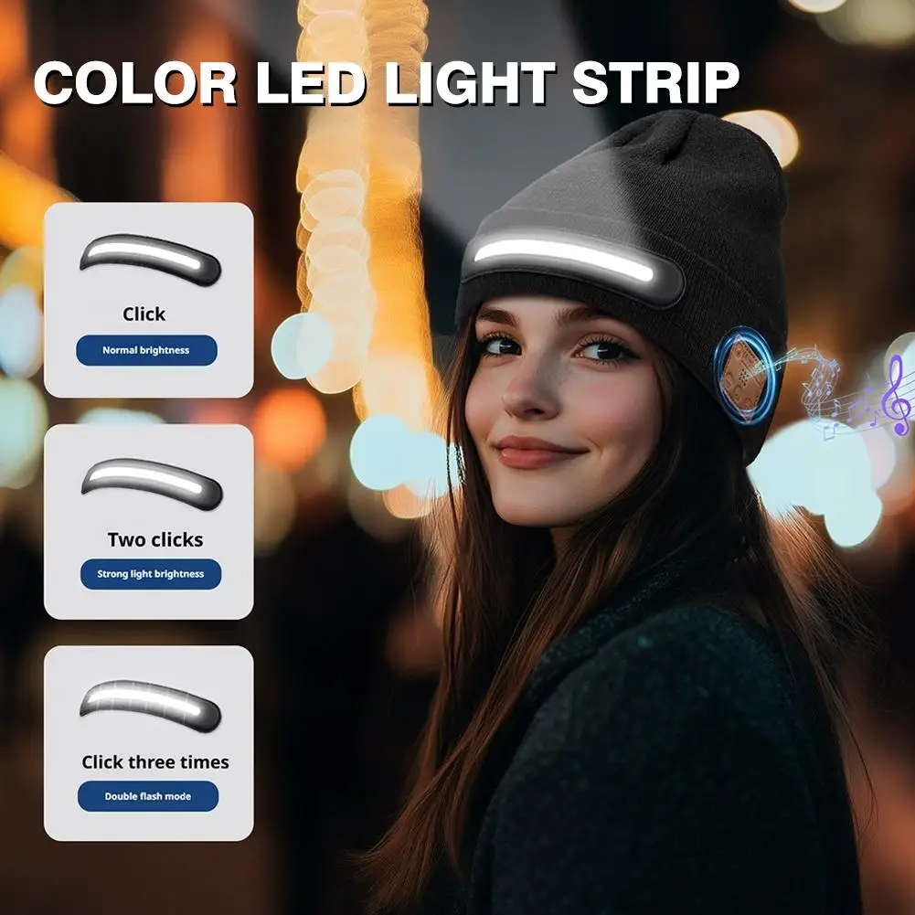 LED Lighted Beanie Hat Smart Bluetooth Connection Supporting Wireless Calls And Music Headlamp Cap Night Lighted Hat NEW YEAR