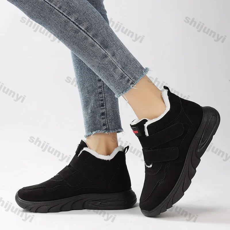 Women Winter Plush Platform Warm Casual Shoes Female Fashion Warm Cotton Shoes Ladies Lightweight Non-slip Slip on Ankle Boots
