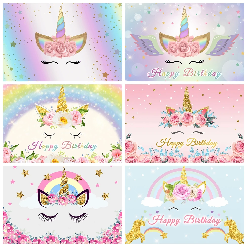 

Gold Glitter Rainbow Unicorn Birthday Backdrop Birthday Party Custom Name DIY Photo Backdrop Girls Christening Decoration