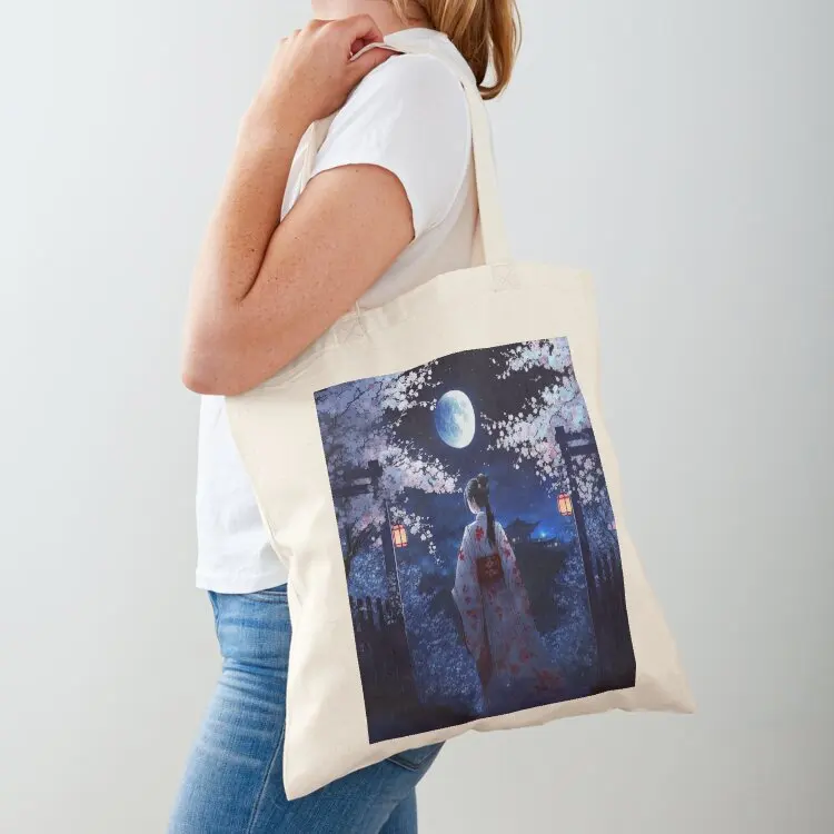 Japanese Moonlit Garden Blue Tote Bag shopping bags foldable eco bag folding great bag