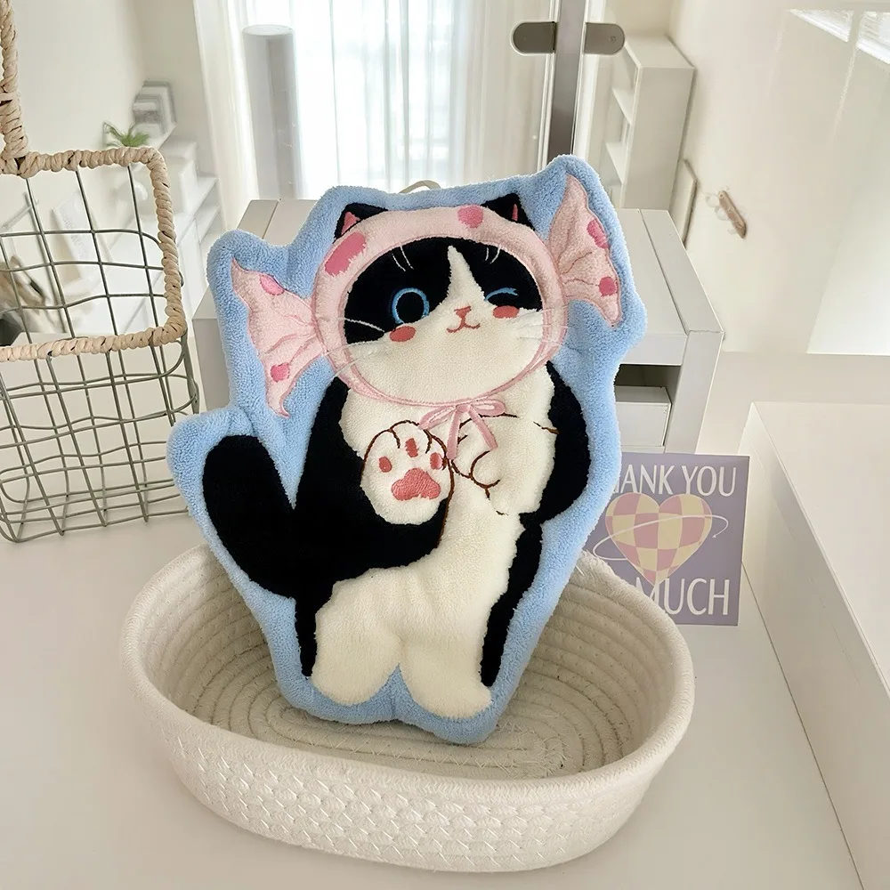 Niedliches Katzen-Handtuch, weich, starke Wasseraufnahme, Badezimmer-Kopftuch, hängender Stil, Korallen-Fleece, WC-Taschentuch, Küche