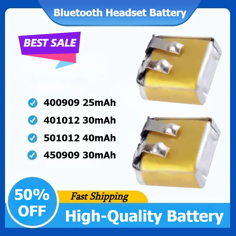10-50Pcs 401012 400909 450909 501012 3.7V Lipo Lithium Rechargeable Batteries for Bluetooth Headset LED Lights Beauty Equipment