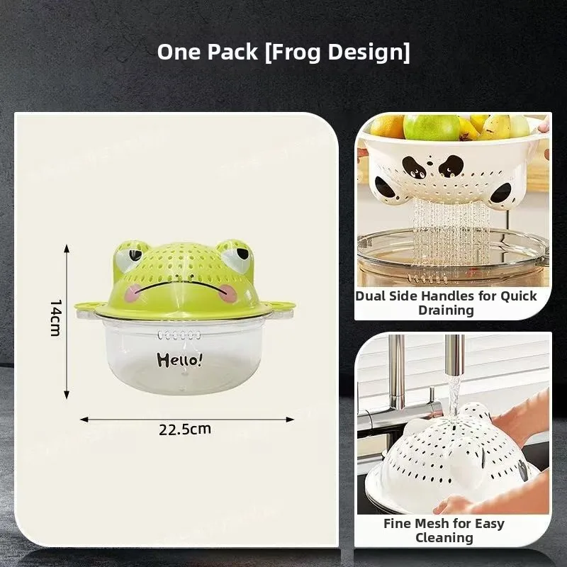 Double Layer Basket for Fruits Vegetables Kitchen Draining Quick Water Removal with Side Handles and Hanging Ear Hook