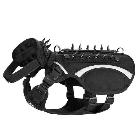 OneTigris Spiked Tactical Dog Vest with Protective Collar and Removable Spikes, Light-reflective harness for Small Medium dogs