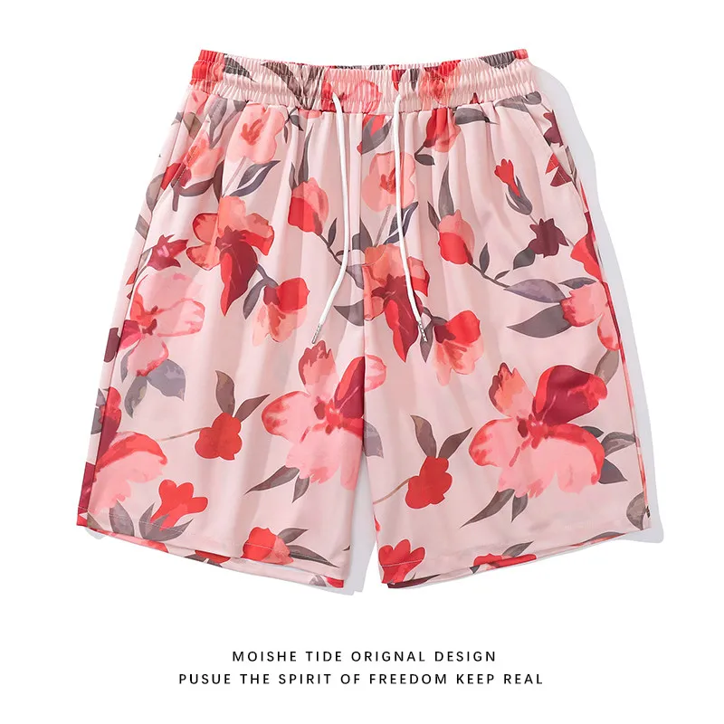 

New Hawaiian Style Floral 3D Casual Beach Shorts with Full Print, Men's Loose Fit Couple Sports and Fitness Five Quarter Pants