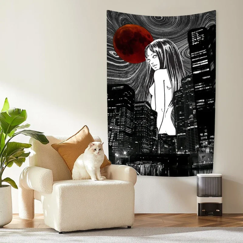 Japanese Horror Comic Wall Hanging Tapestry Tomie Seris Black And White Printed Home Or Bedroom Decoration Sofa Blanket # 0@