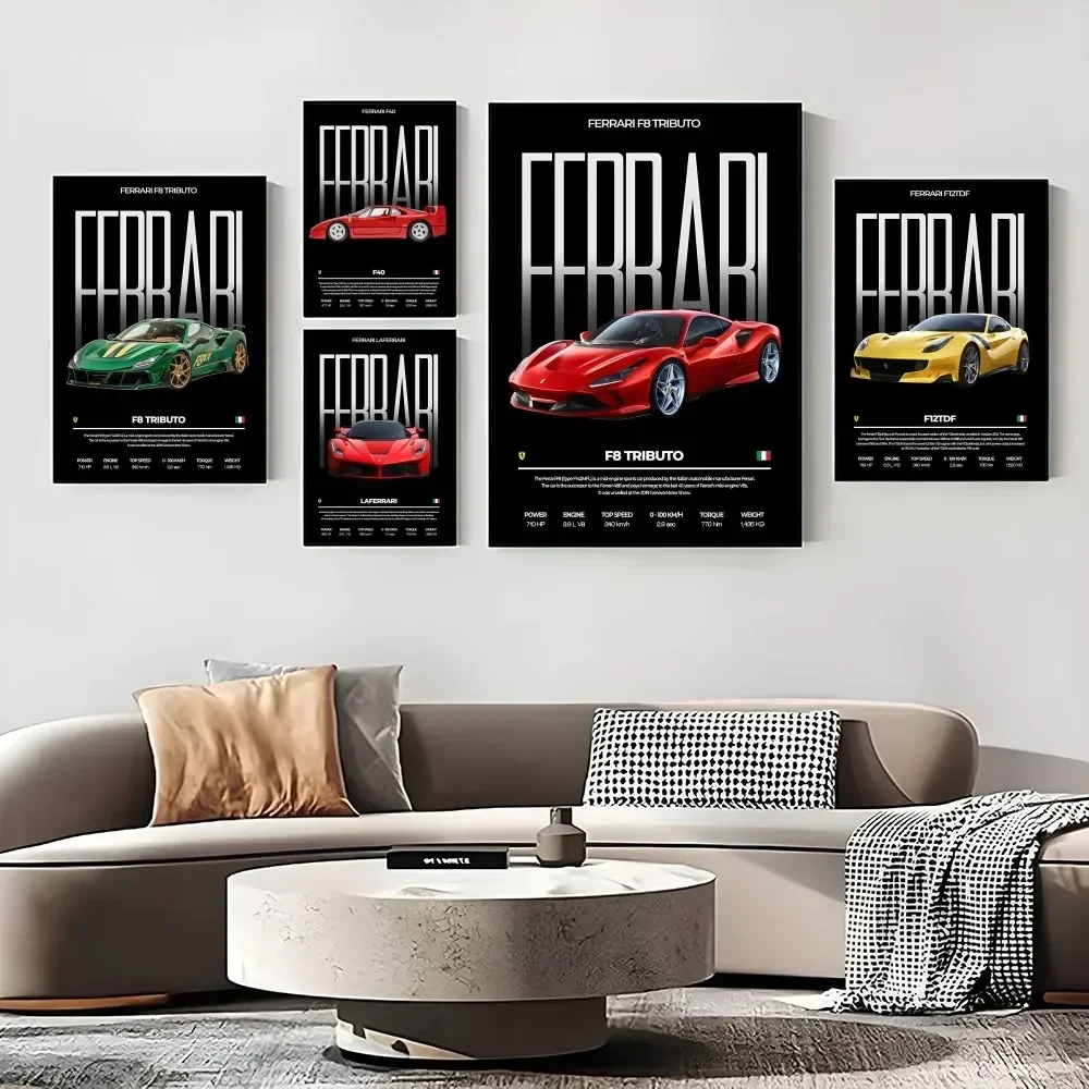 Dropshipping-F-FerRariS F8 40 488 Poster Zimmer Zuhause Wohnzimmer Schlafzimmer Bar Flur Klebrige Wand Kunstdruck Wasserdicht Dekor