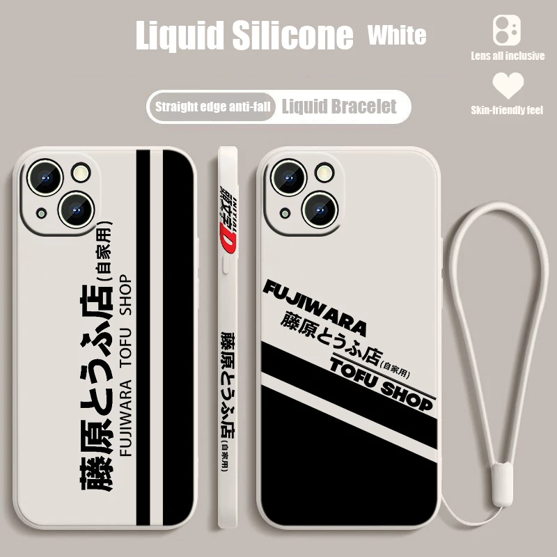 F-ujiwara T-ofu S-hop For iPhone 15 14 13 12 11 Pro Max 8 7 Plus XR XS X Liquid Left Rope Phone Case