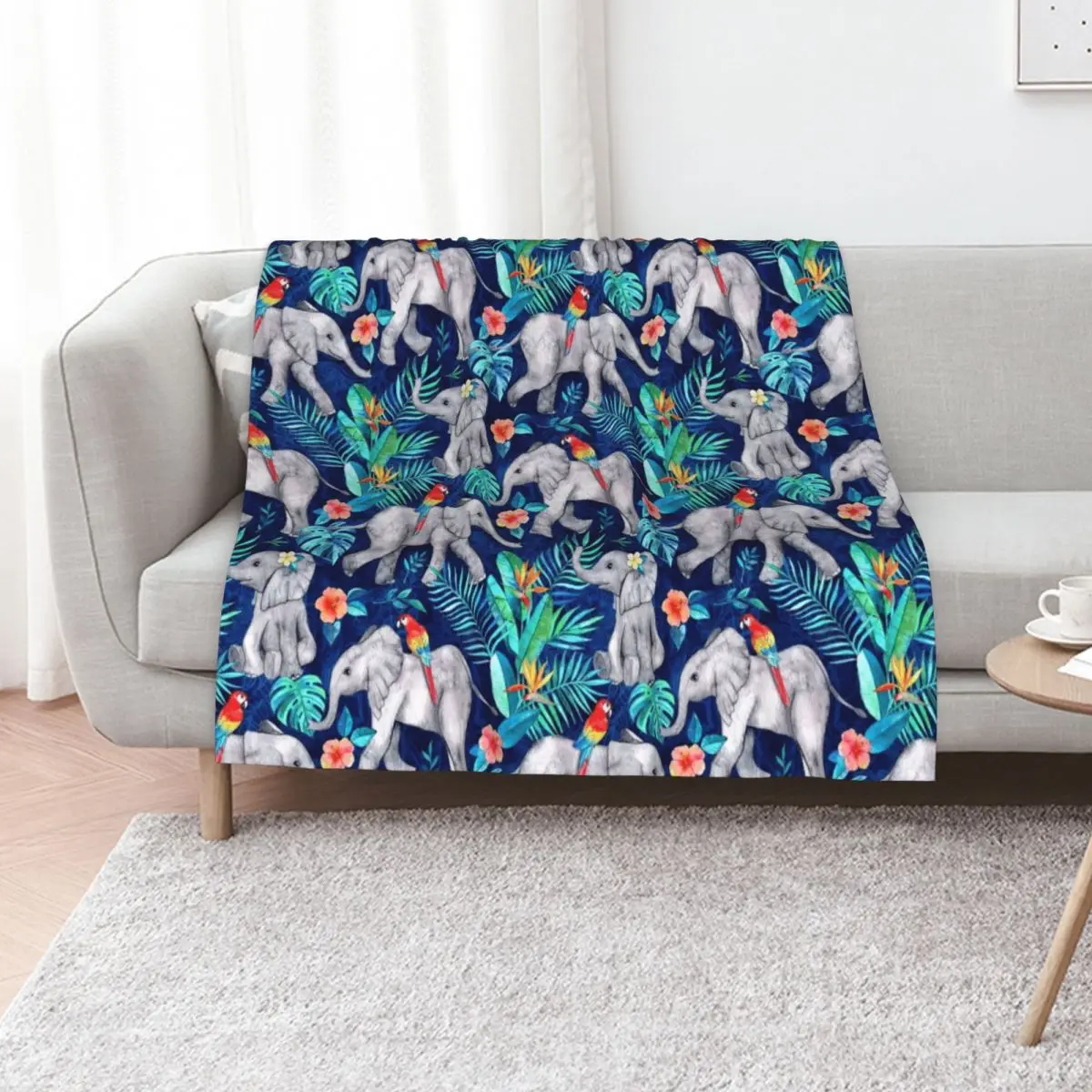 Elephants and Parrots in Indigo Blue Throw Blanket anime Summer Luxury Throw Luxury Brand Bed covers warm for winter Blankets