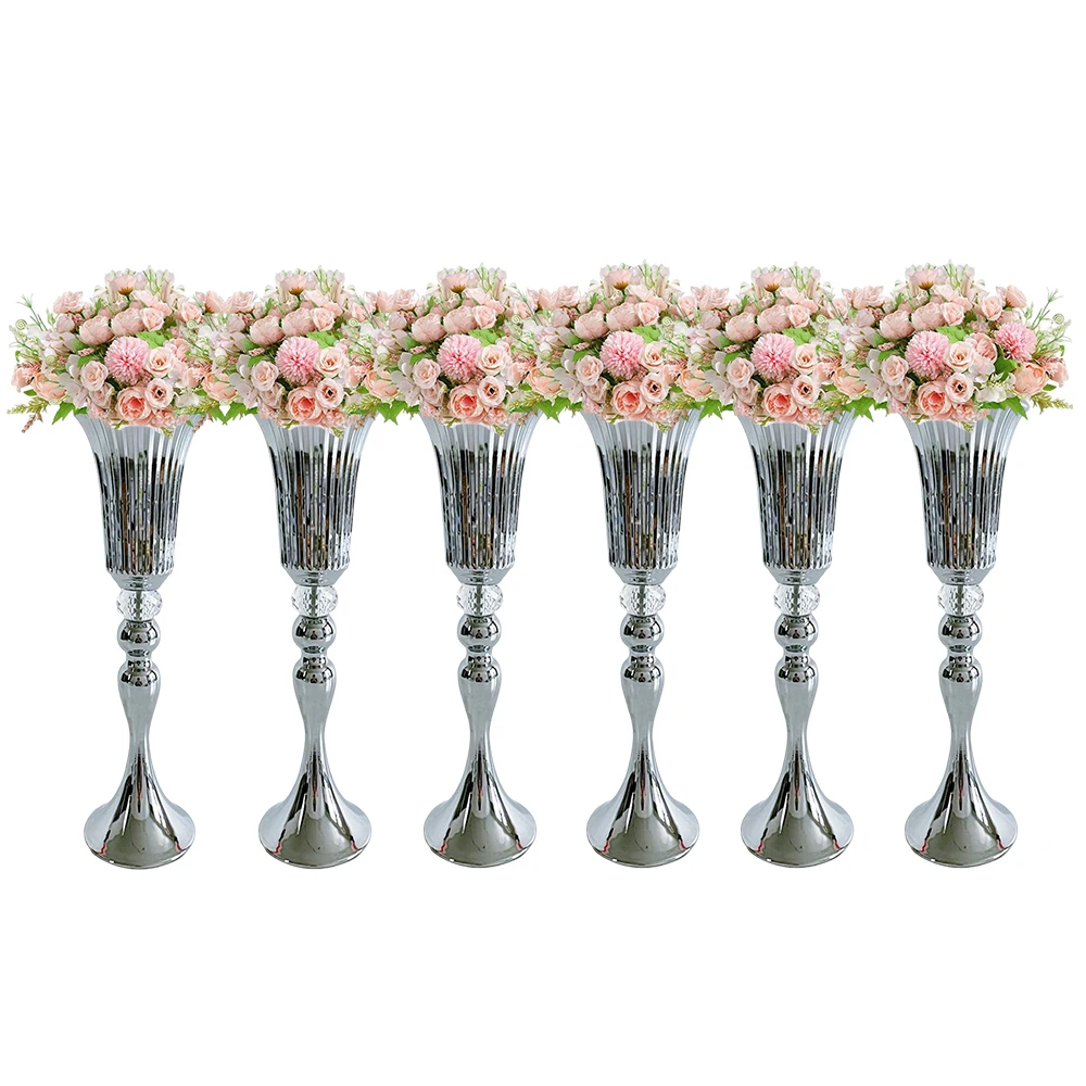 

6Pcs/lot Gold Vase for Wedding Centerpieces Tall Flower Vases Crystal Bead for Table Anniversary Party Birthday Event Aisle Home