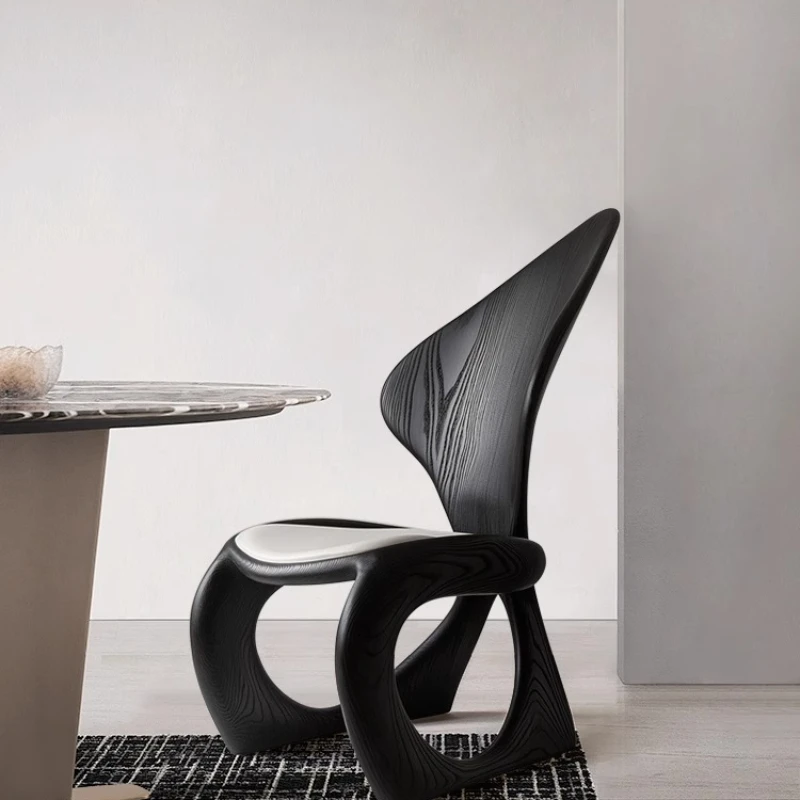 

Nordic minimalist designer curved wood dining chair special-shaped solid wood chair high-end leisure chair artistic back chair
