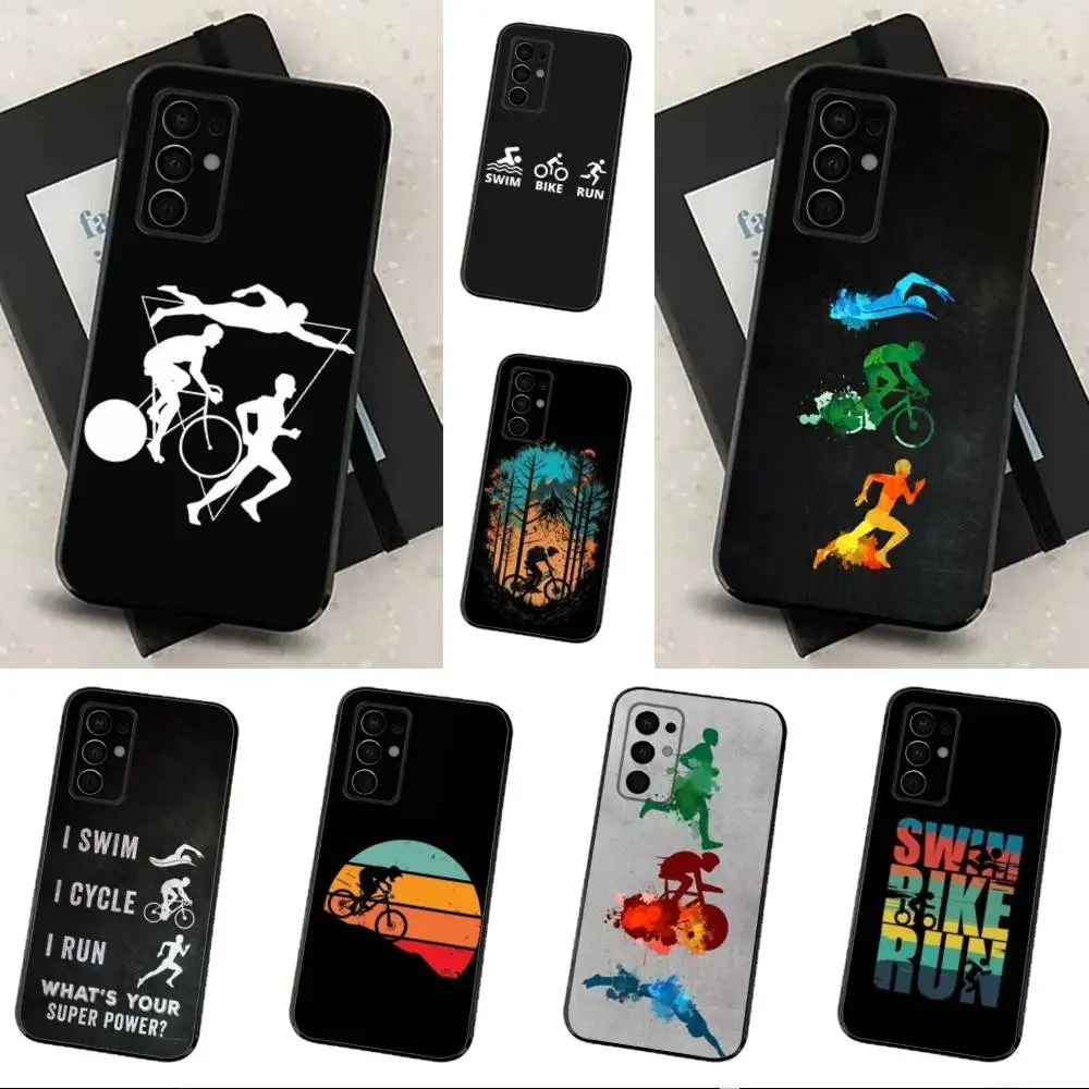 

Swim Bike Run Triathlon For Samsung Galaxy A73,31,8,9,52,J7,22,Note,72,41,71,53,32,Soft Black Silicone Cover Case