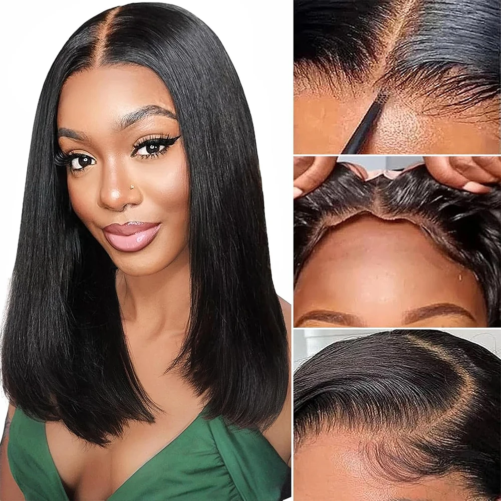 

Wear and Go Glueless Bob Wig Straight Pre Cut Bob Wigs Human Hair 4x4 Lace Front Human Hair Wig for Black Women 150% Density