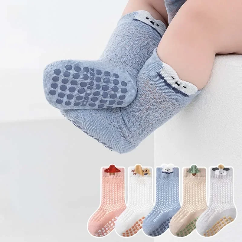 1/5 Paar rutschfeste Kindersocken RAISE Cartoon 0-5 Jahre Baby Mädchen atmungsaktive rutschfeste Socken dünne Bodensocken für Kleinkinder Baby Netzsocken