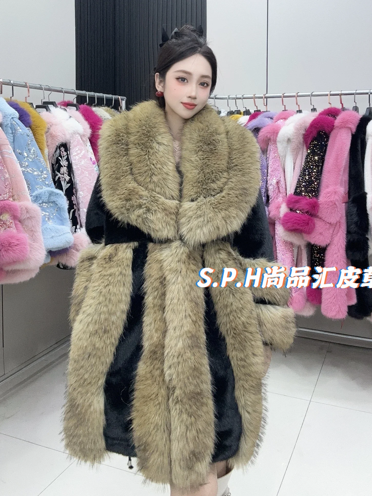 Extravagant Big Shawl Thickened Faux Fur Coats Womens 2024 Winter New Warm  Elegant High Waist Long European Mink Fluffy Jacket