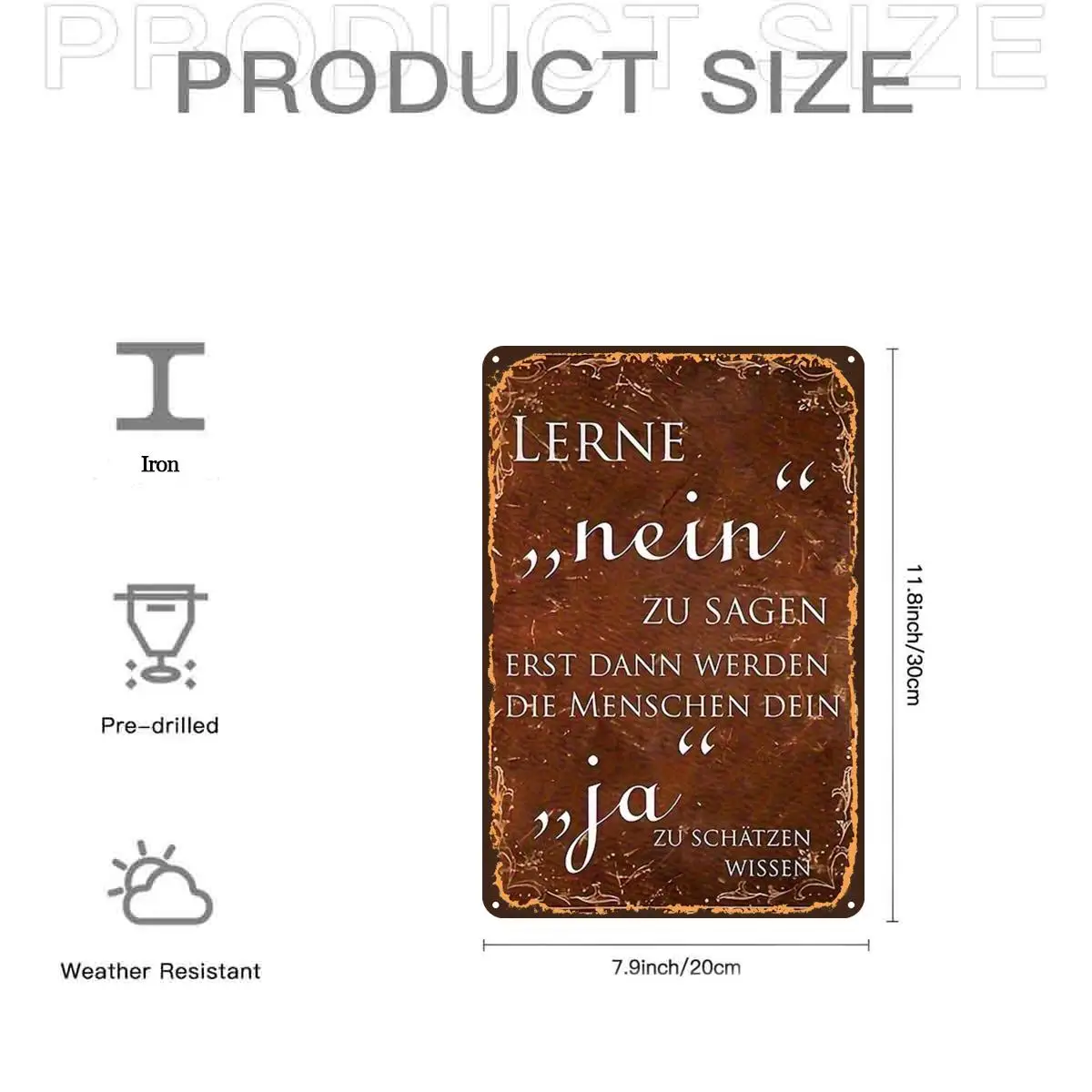2D Flat, 2D Flat,1pc,Vintage German Quote Metal SignMetal Tin Sign, Pre-Drilled Holes, Suitable for Indoor, Garden,Outdoor, Home