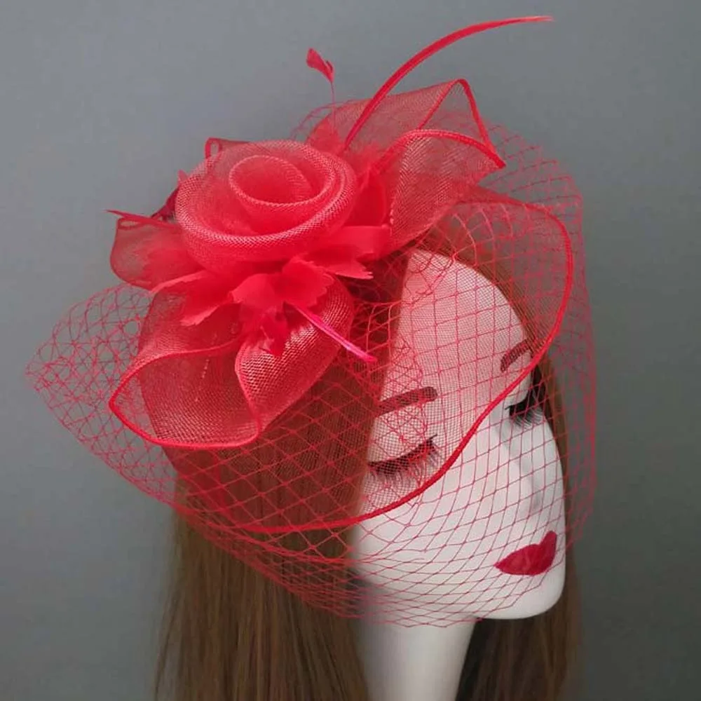 

Fashion Feather Mesh Fascinator Hat Exquisite Elegant Veil Hat Headwear Headdress Sweet Bride Headband Wedding