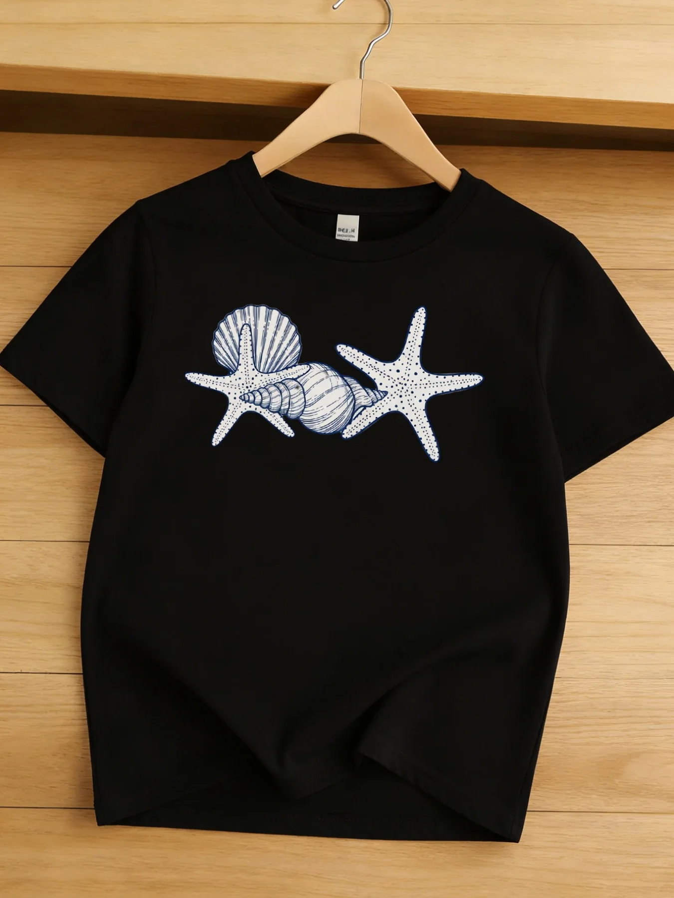 Kids Vintage Starfish Seashell Ocean Animal Graphic Tee Boys Girls Family Matching Short Sleeve Fresh Casual Everyday T Shirt