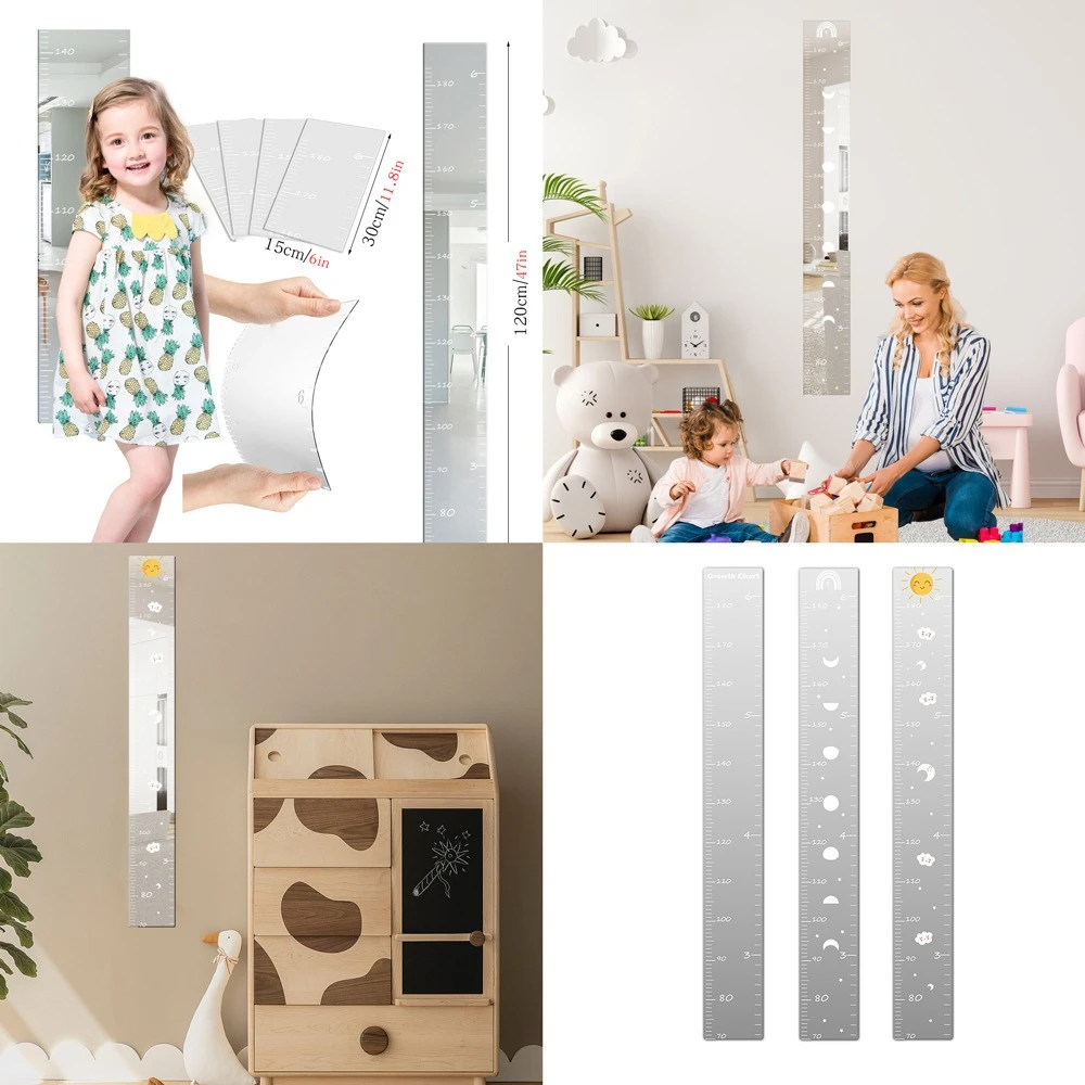 

Acrylic Puzzle Mirror Growth Chart Foldable Measuring Tape Kids Height Mirror Ruler Shatterproof with Tape Measure