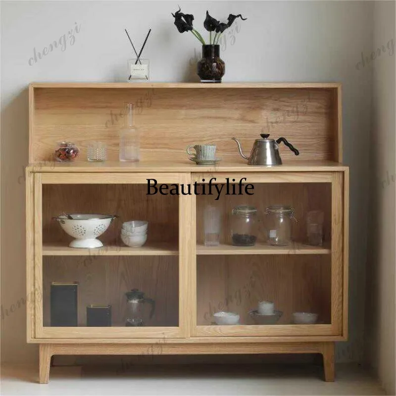 Nordic all solid wood dining side cabinet integrated ash wood locker glass storage porch narrow cabinet