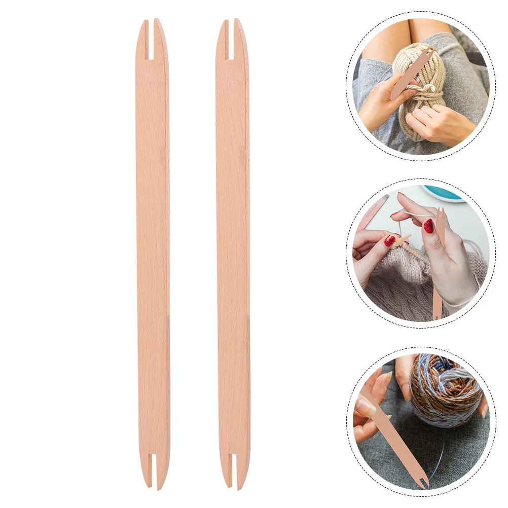 2 Pcs Knitting Tools Weaving Kit Loom Shuttles Free Needle DIY Accessories Sticks Natural Wooden Aldult