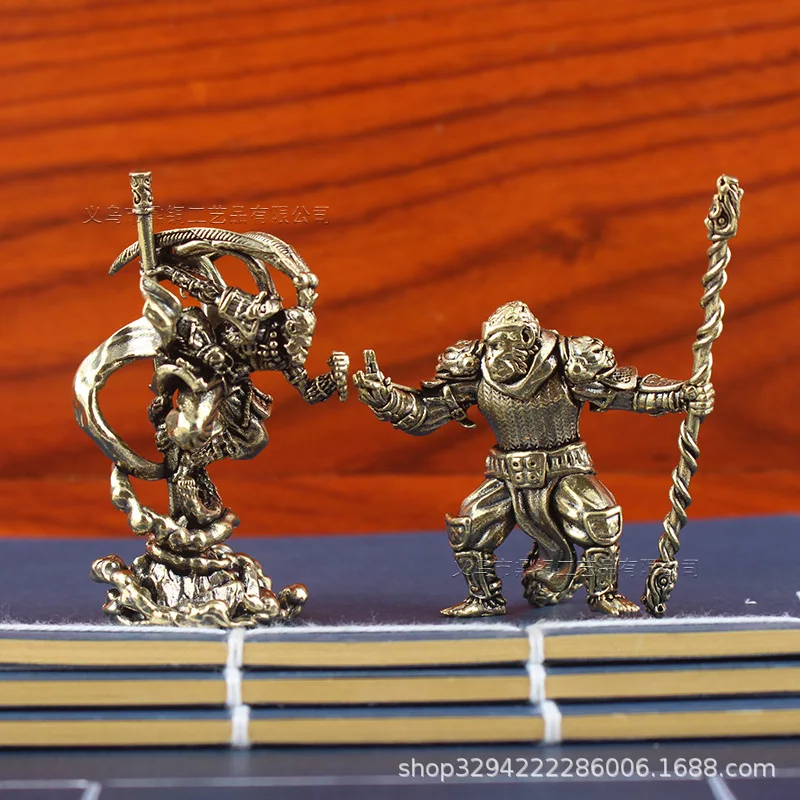 National Trend Black Mythical Wukong Figurine Brass Small Ornament Creative Monkey King Living Room Tea Table Decoration Game Pe