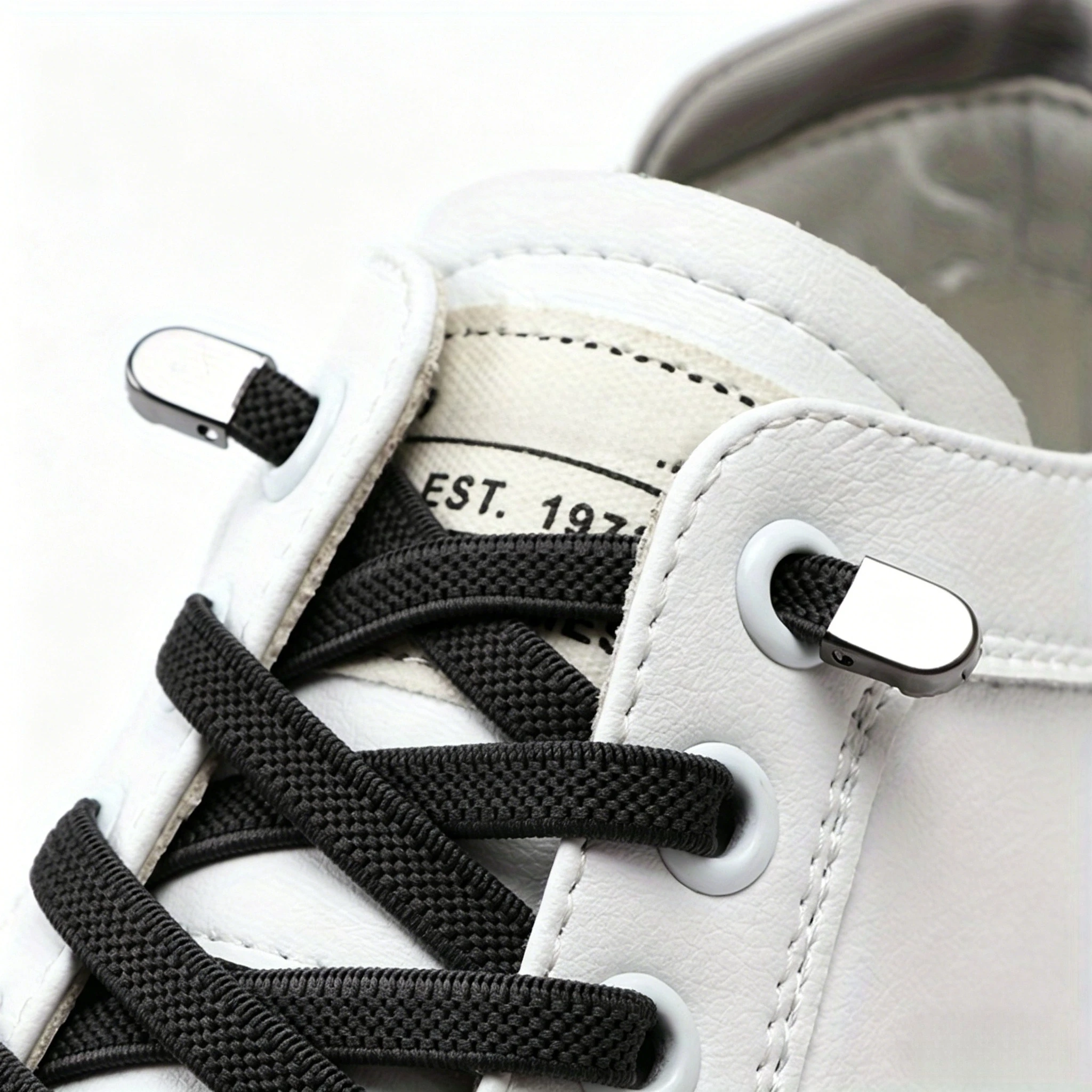 1‑Pair No‑Tie Elastic Flat Shoelaces, Adjustable Polyester‑Spandex Sneaker Laces with Metal Aglets, for Casual Shoes