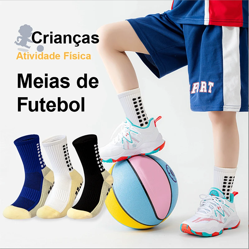 جوارب رياضية من السيليكون للأطفال للأولاد ، حماية سميكة ، جوارب كرة قدم متوسطة ، مقاومة للإنزلاق