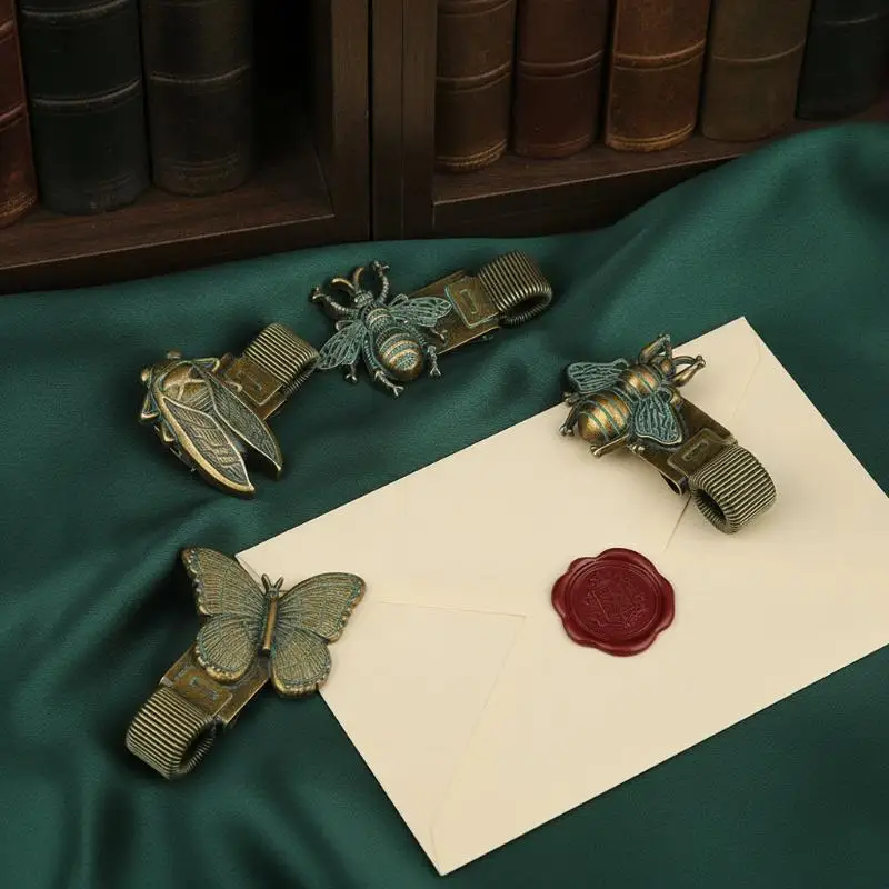 Vintage Insect Metal Pen Clip, Spring Loaded Pen Holder for Notebook Journal Office School