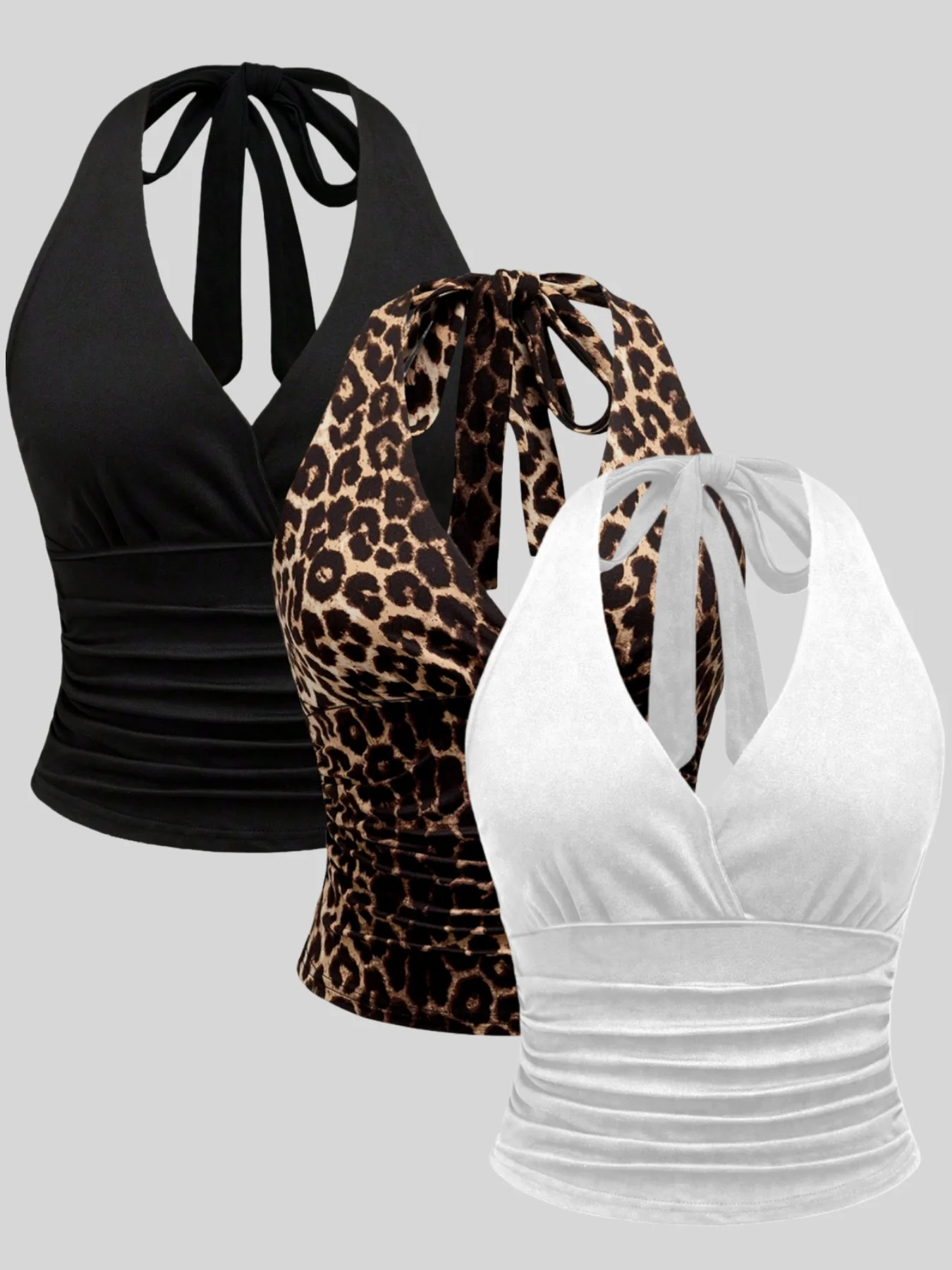 

Популярные повседневные блузки с леопардовым принтом и оверсайз-воротником весной, летом и осенью, комплект из трех предметов.