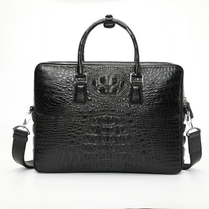 New Siamese Crocodile Round Edged Genuine Leather Briefcases Men Business Single Shoulder Diagonal Cross Briefcase Men's Handbag