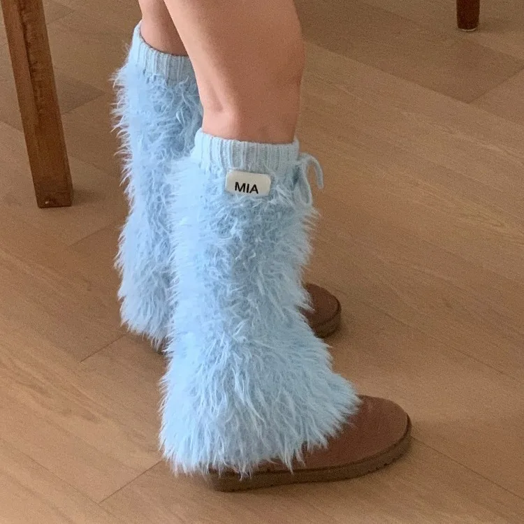 New Y2k Women Imitation Rabbit Fur Leg Warmers Kawaii Lolita Leggings Boots Stocking Thickened Cover Harajuku Foot Boots Cover