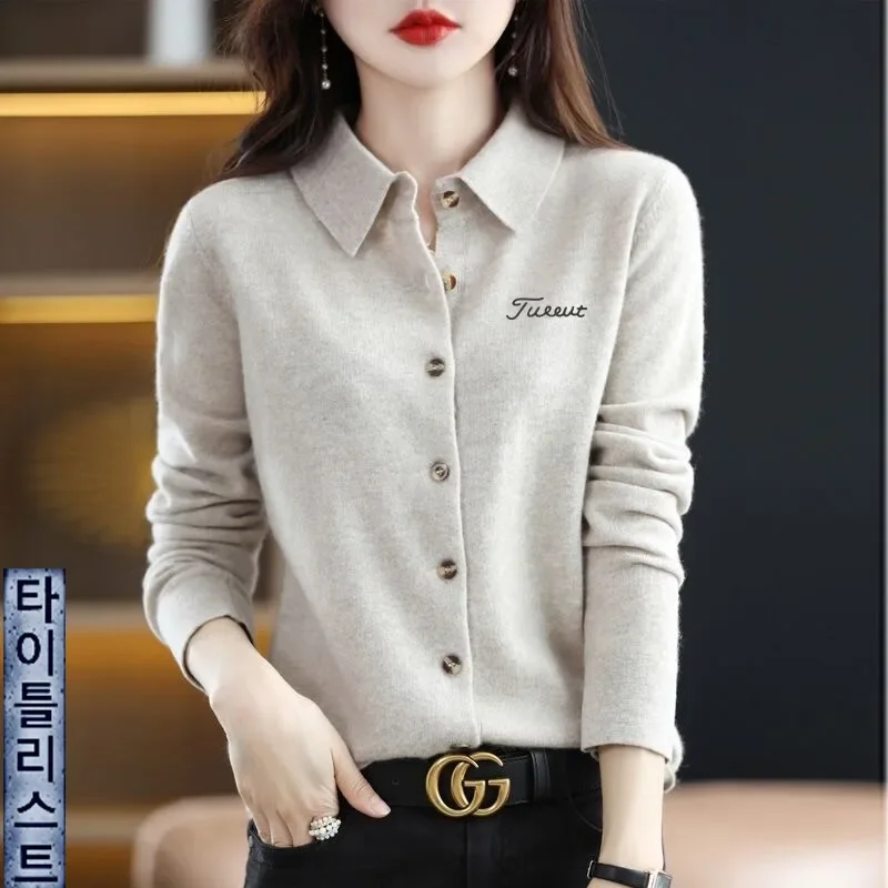 Korean Golf Sweater Women Golf Wear 2024 Autumn New Polo Shirt Luxury Windproof Knit Cardigan Coat Women\'s Golf Clothing