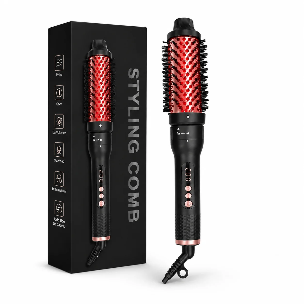 Thermal Brush 1.5 in Heated Curling Brush Ceramic Curling Comb Volumizing Brush Curling Iron Travel Curling Iron with Brush