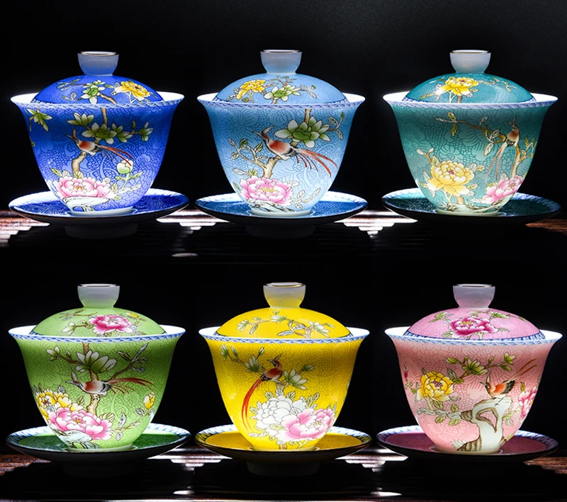 

180 мл, цветной эмалированный гавайвань, китайский чайник с рисунком птиц, керамический гавайвань кунг-фу, чайник из глины yixing, чайник для чайника